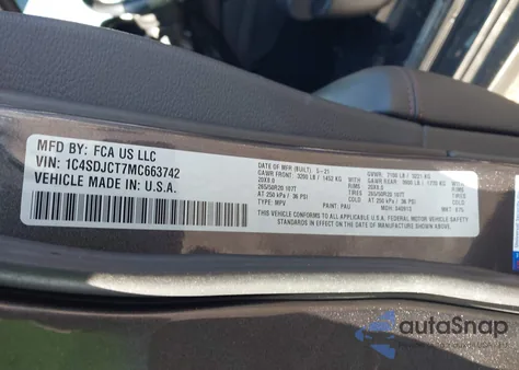 2021 Dodge Durango R/T Awd z USA, uszkodzony, nr VIN 1C4SDJCT7MC663742